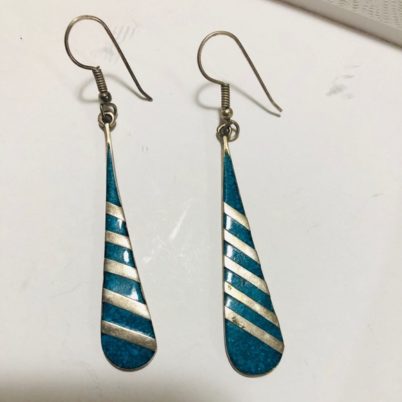 Taxco turquoise teardrop silver earrings - Picture 1 of 3